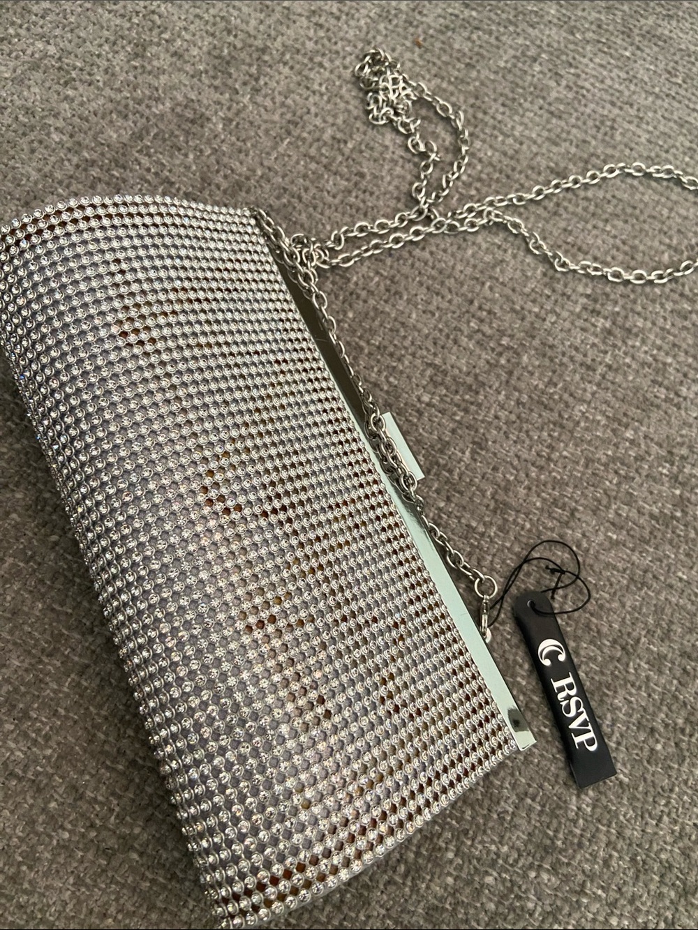 Charming Charlie Silver Rhinestone Chain Clutch - Picture 3 of 9